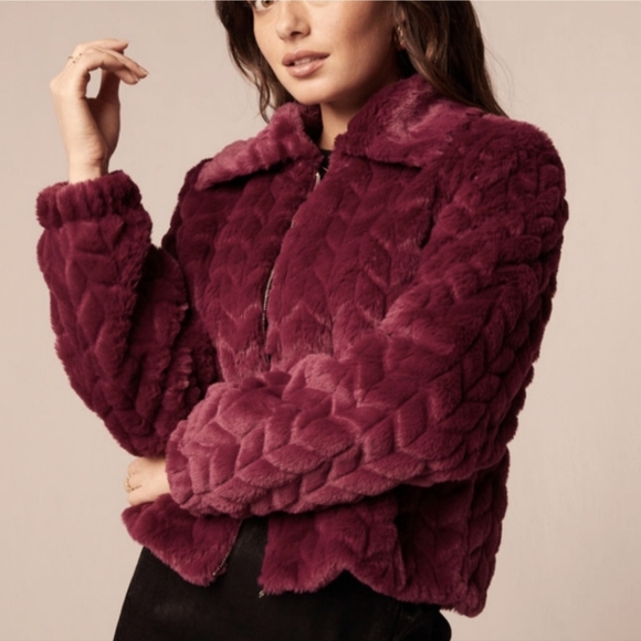 SOLD****Band of Gypsies (the Free) Val Faux Fur Chevron Jacket NWT XS, S, & M - Picture 1 of 8